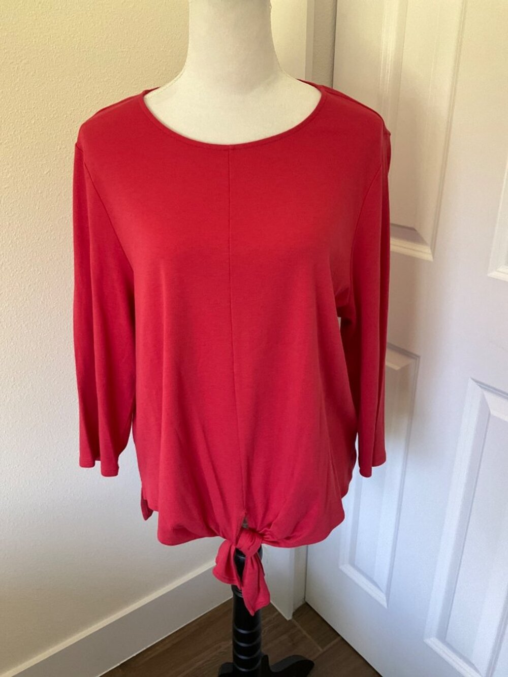 J. Jill size XL Tie Front Long Sleeve Blouse in Red Women's - Picture 2 of 5